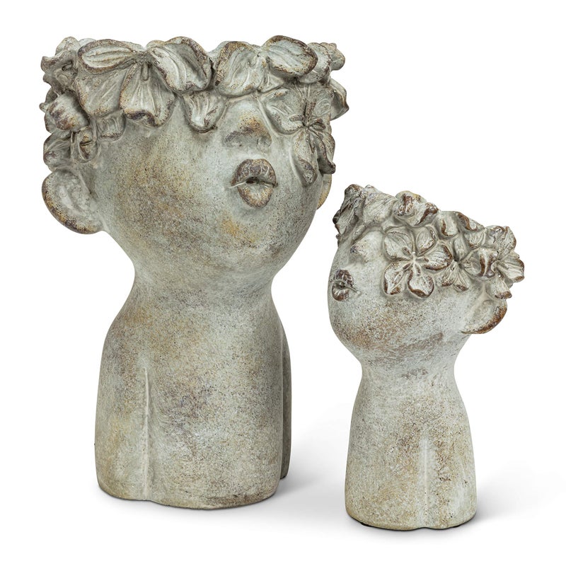 Abbott Collection Large Kissing Face Cement Indoor and Outdoor Planter Pot, Grey (10" H) - Image 3